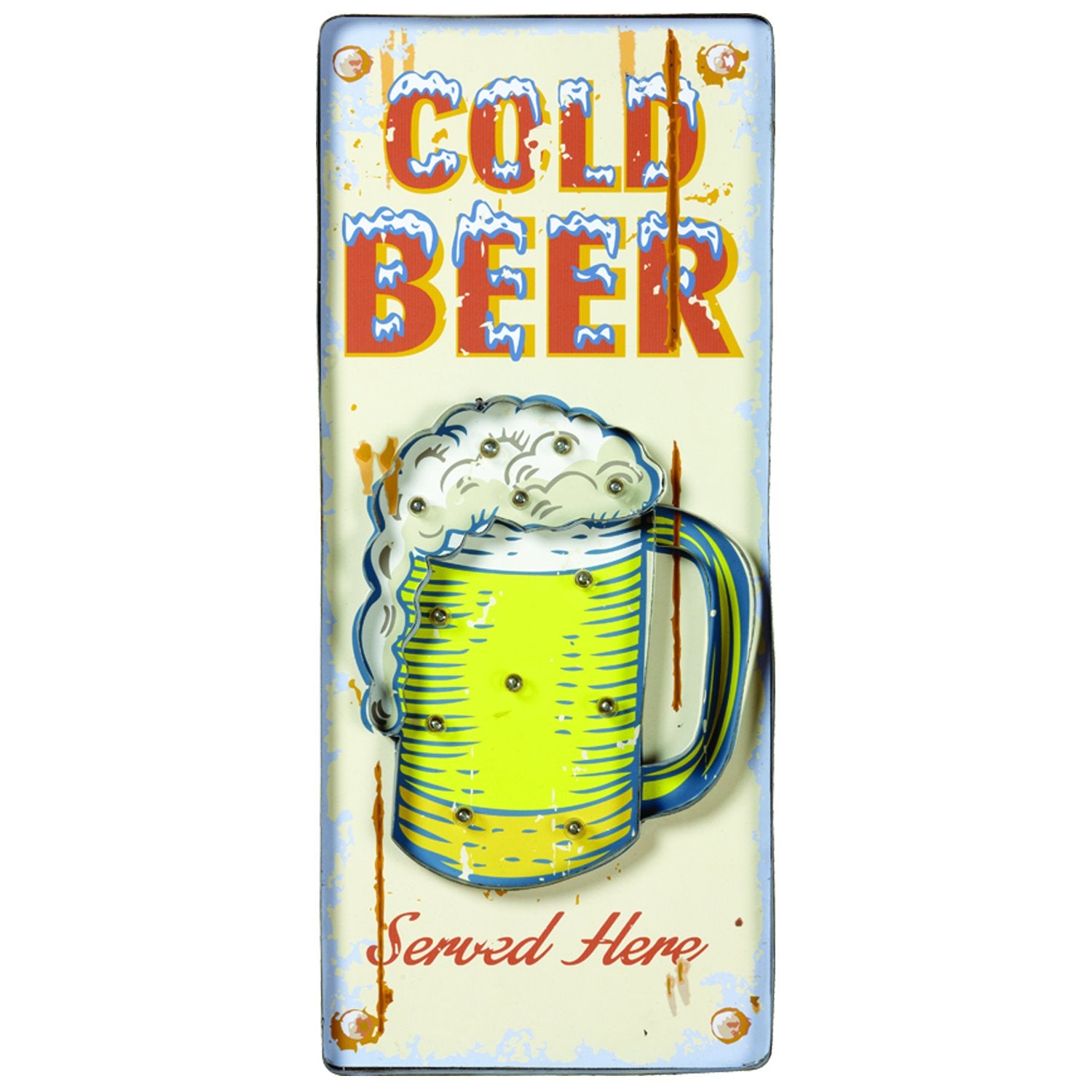 RAM Game Room “Cold Beer” Metal Wall Art Sign (White)