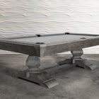 Nixon Birdy 8' Slate Pool Table in Grayson Grey with dining top by Nixon Billiards shown.