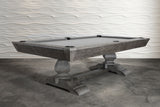 Nixon Birdy 8' Slate Pool Table in Grayson Grey with dining top by Nixon Billiards shown.