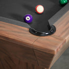 Corner of Nixon KAI 8' Slate Pool Table by Nixon Billiards, with three balls near the pocket.