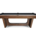 Nixon KAI 8' Slate Pool Table in Walnut by Nixon Billiards, shown with dark felt and side view.