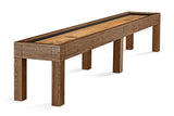 Brunswick Billiards Sanibel 14' Rustic Dark Brown shuffleboard with maple hardwood playfield.