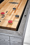 Brunswick Billiards Sanibel 14' Rustic Grey shuffleboard table with maple hardwood playfield.