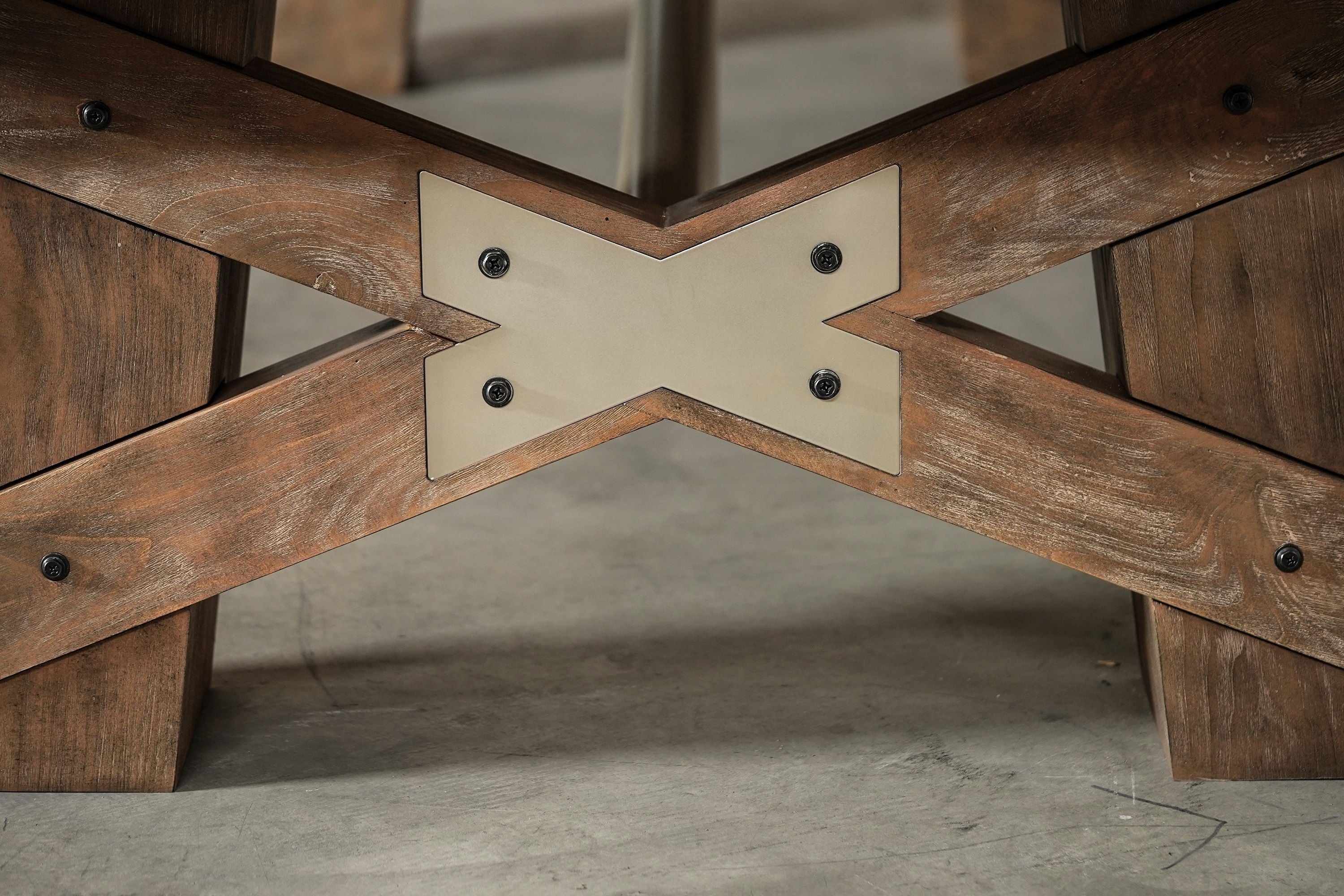 Close-up of Nixon Georgia 8' Pool Table base in weathered natural by Nixon Billiards.