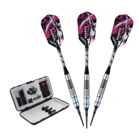 Viper Grim Reaper 16g blue soft tip darts, set of 3 with case—ideal for electronic dartboards.