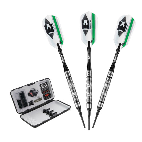 Viper Element Tungsten Soft Tip Darts, 18g, with white flights and black case for electronic boards.