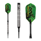 Three views of Viper Sidewinder Tungsten Soft Tip Darts, 18g, with green dragon flights.