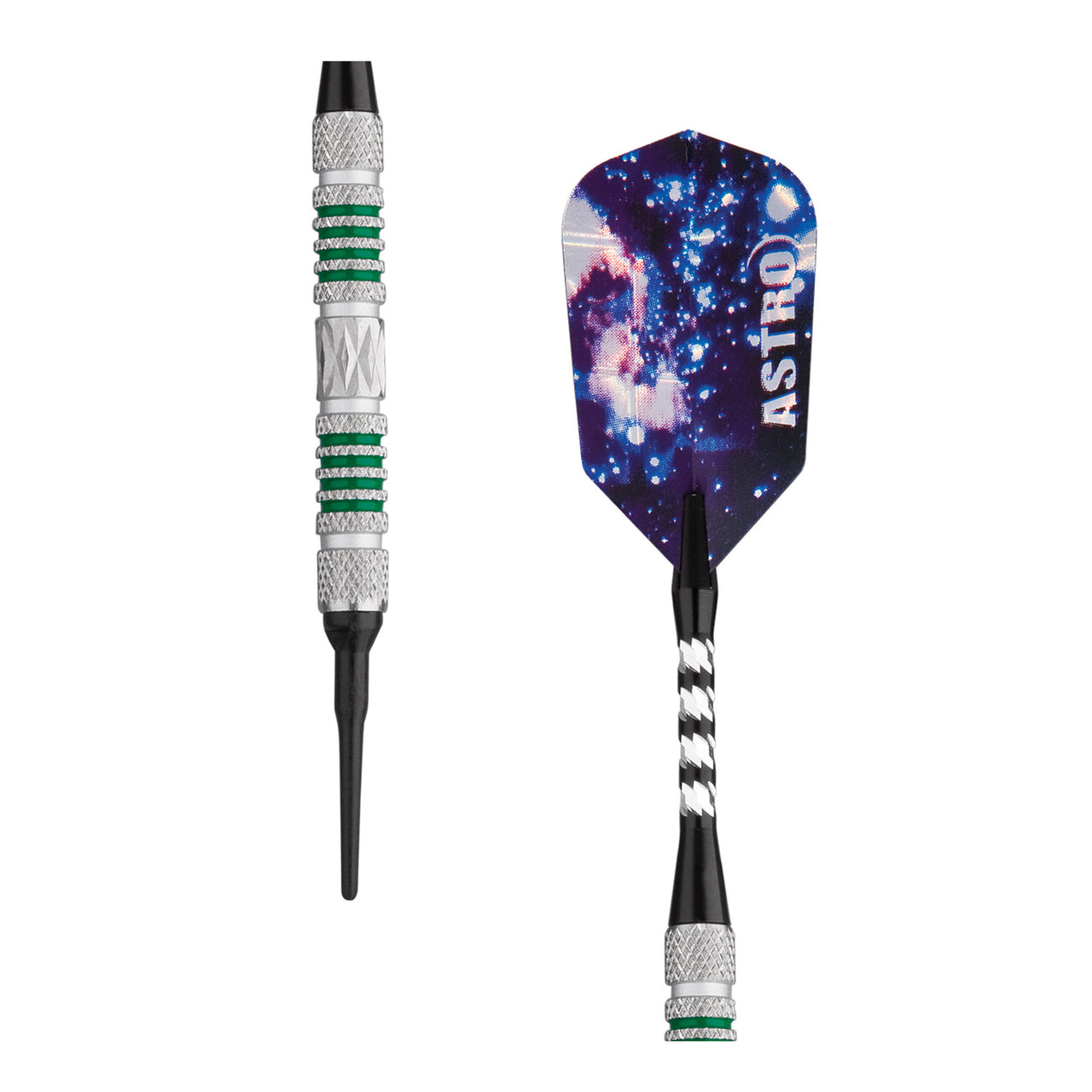 Viper Astro Tungsten Soft Tip Darts, 18g with green rings—great for electronic dart boards.