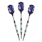 Three Viper Astro Tungsten Soft Tip Darts, 18g, with green rings and galaxy-themed flights.