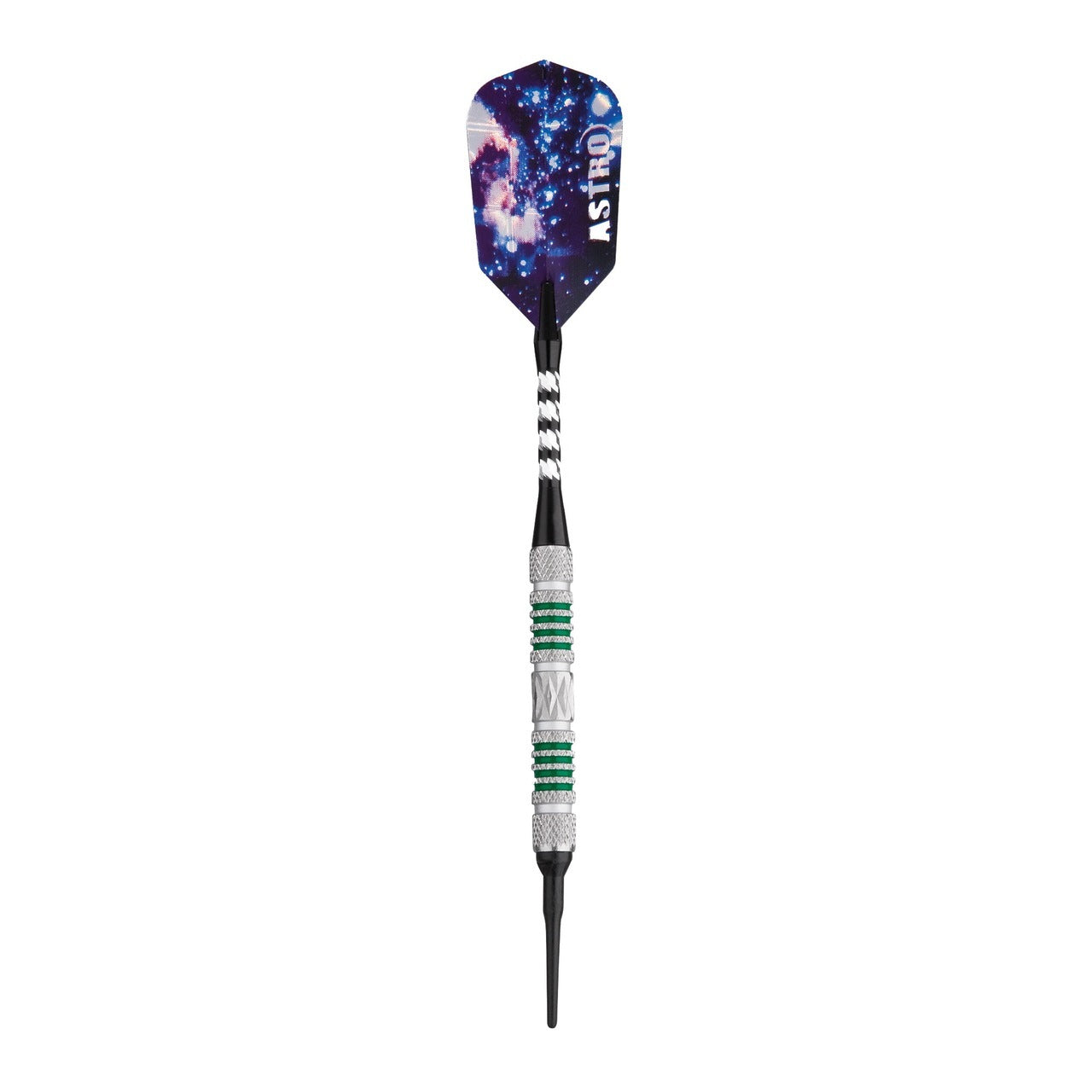 Viper Astro Tungsten Soft Tip Darts, 18g, with green rings and galaxy flight.