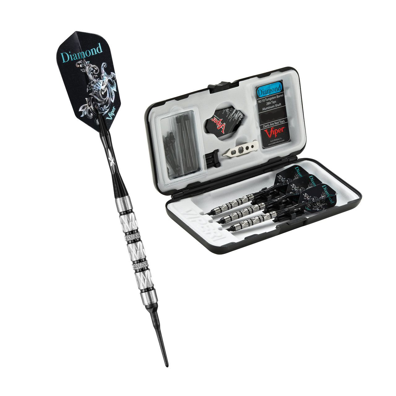 Viper Diamond 16g soft tip dart set with case—perfect for electronic dart boards.