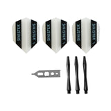 Viper Sinister Tungsten Steel Tip Darts 25g with black shafts and flights arranged on white.