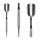 Three views of Viper Sinister 25g steel tip darts with white flights, ideal for sisal boards.