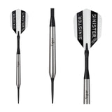 Three views of Viper Sinister 25g steel tip darts with white flights, ideal for sisal boards.