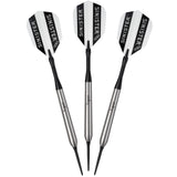 Three Viper Sinister Tungsten Steel Tip Darts are upright on a sisal dartboard.
