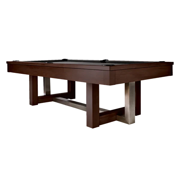 American Heritage Billiards Abbey 8' Slate Pool Table in Espresso with black felt and metal accents.
