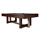 American Heritage Billiards Abbey 8' Slate Pool Table in Espresso with black felt and metal accents.