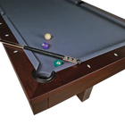 Corner of the American Heritage Billiards Abbey 8' Slate Pool Table in Espresso with balls and cue.