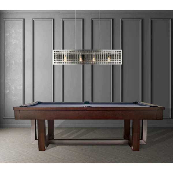 The American Heritage Billiards Abbey 8' Slate Pool Table in Espresso in a gray-paneled room.