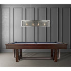 The American Heritage Billiards Abbey 8' Slate Pool Table in Espresso in a gray-paneled room.