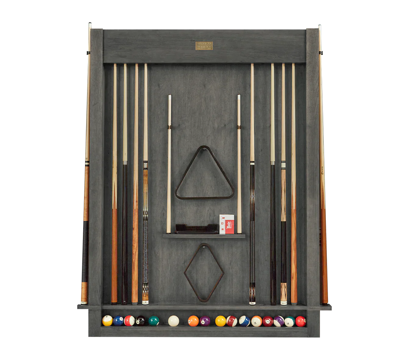 American Heritage Alta Wall Mounted 12 Cue Holder Rack in Charcoal