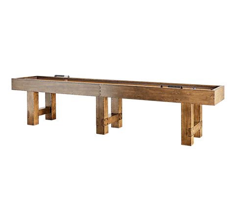 American Heritage Billiards Bristol 12' Shuffleboard Table in Harvest with poplar playfield.
