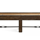 Brunswick Billiards Canton 14' Shuffleboard Table in Black Forest with four legs and metal stretcher.