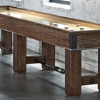 Brunswick Billiards Canton 14' Shuffleboard Table in Black Forest with pucks and powder.