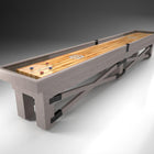 The Champion Rustic 9' Shuffleboard Table features a Canadian Maple playfield and metal supports.