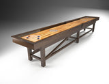Champion Sheffield 12' Shuffleboard Table by Champion, wood with pucks and smooth polymer surface.