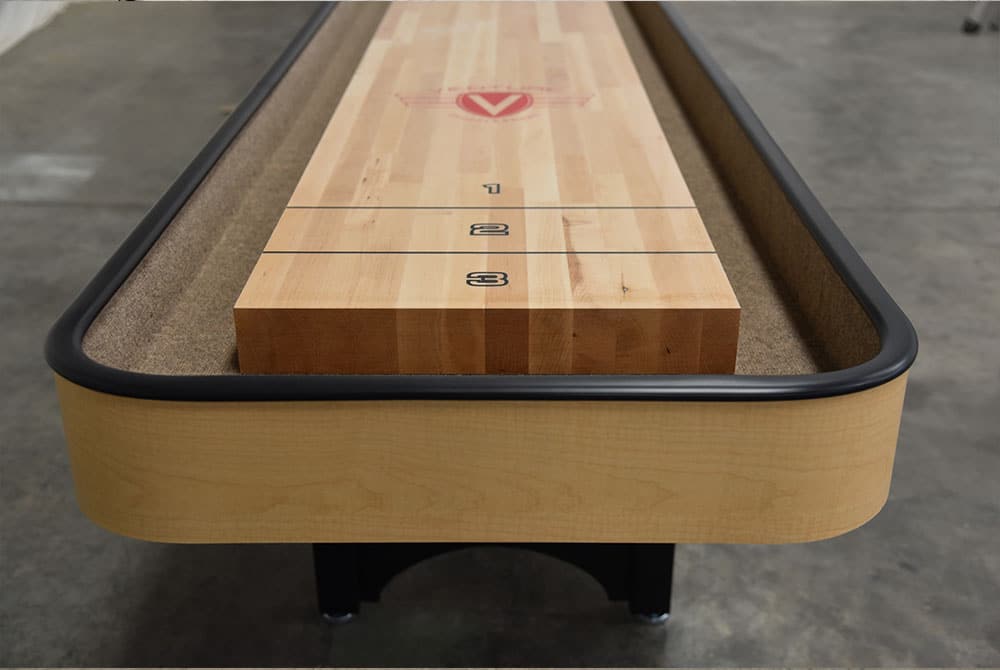 Close-up of the Venture Classic 14' Shuffleboard Table featuring numbered scoring zones.