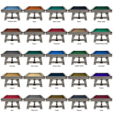 Twenty-four Playcraft Yukon River tables in Northern Drift, each with a unique felt color.