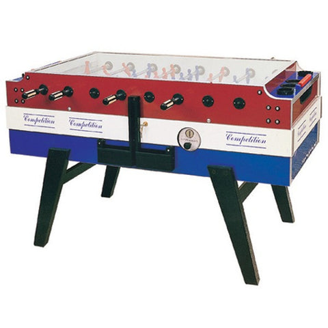 Three Colored Red, White & Blue Foosball Table By Garlando called Coperto Which is (Coin-Op) is available at Foosball Planet.