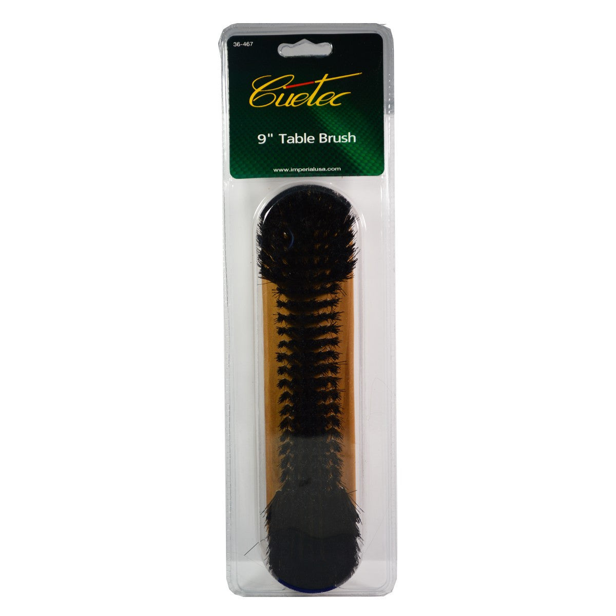 Cuetec 9" billiard table brush with nylon bristles and green label.