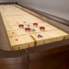 The American Heritage Billiards Milan 14' Shuffleboard Table features a poplar playfield and pucks.