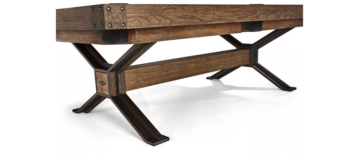 Brunswick Billiards Dameron 8' Slate Pool Table in Nutmeg, metal X-legs, on white background.