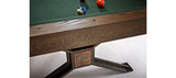 Brunswick Billiards Dameron 8' Slate Pool Table in Nutmeg with green felt, partial corner view.