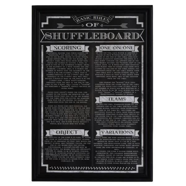Carmelli Game Rules Wall Art—a stylish shuffleboard rules sign for your game room.
