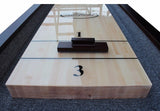 Playcraft St. Lawrence 16' shuffleboard table in chestnut, pro-style with black scoring numbers.