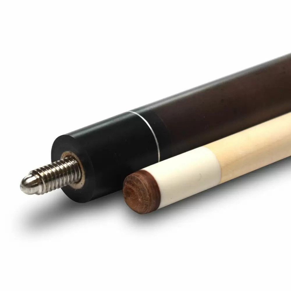 Two pieces of an Acme Imperial Essentials Select Whiskey cue, showing joint and tip.