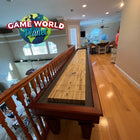 Playcraft St. Lawrence 16' Pro-Style Shuffleboard Table in Chestnut enhances any hallway setting.