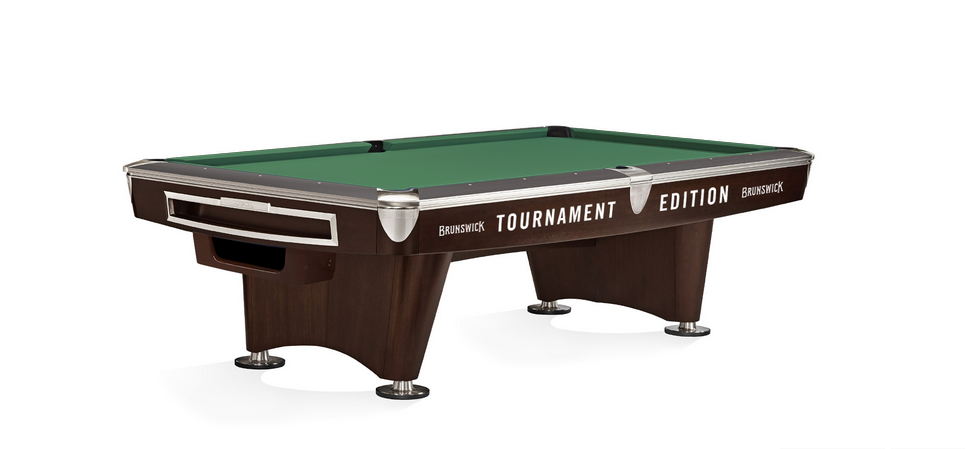 Brunswick Billiards Gold Crown Tournament VI 9' Slate Pool Table in Skyline Walnut/Espresso w/ Gully Return