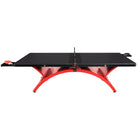 Killerspin Revolution SVR Rosso Indoor Table with red arched legs, net, and paddles included.