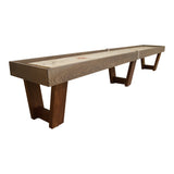 Venture Monaco 18' Shuffleboard Table in white oak with angled legs, on white backdrop.