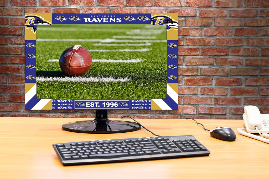 Acme Imperial Baltimore Ravens Big Game Monitor Frame displays NFL field on desktop monitor.