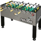 Tornado T-3000 Foosball Table in Silver (Coin) with black legs and yellow handles.