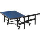 Stiga Premium Compact Table Tennis Table in blue, folded for solo play with Super Compact System.