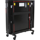 A folded Stiga Premium Compact Table Tennis Table features wheels and visible safety latches.