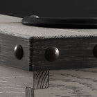 Close-up of a Playcraft Yukon River Slate Pool Table in Northern Drift with black metal trim.