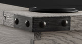 Close-up of a Playcraft Yukon River Slate Pool Table in Northern Drift with black metal trim.